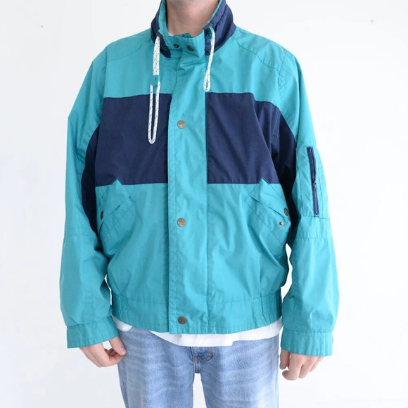 Vintage 80S American Weekend Teal And Blue Zip Up Nautical Lightweight Jacket M - Picture 3 of 15